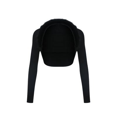 INNERFLOW经济上行 蕾丝黑色波点吊带+针织毛边可拆卸毛毛套装春