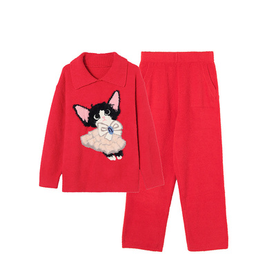 芬狄诗本命年大红色半边绒睡衣女