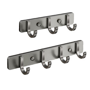 卫生间毛巾架免打孔太空铝挂钩强力厨房衣服门后承重实木置物收纳