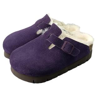 岛外DAOWAI勃肯鞋半包头厚底4cm加绒羊毛软木拖复古boston博肯鞋