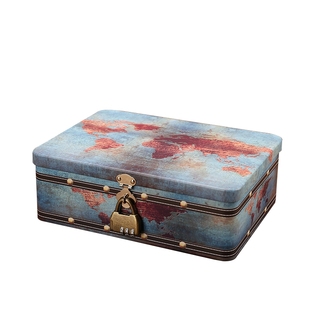 复古做旧长方形信封收纳盒带锁密码怀旧收藏盒铁盒首饰信件储物盒