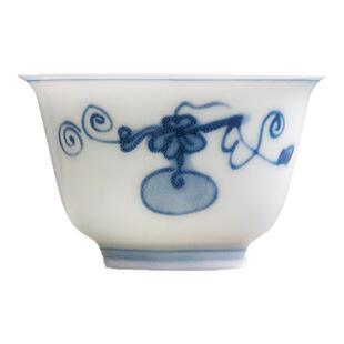 不二学古茶具丨青花福禄杯 中式复古风格青花葫芦纹品茗杯茶杯