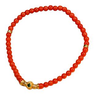 七宝缘琼枝沙丁珊瑚圆珠手链女款天然真品红珊瑚手串显白原创设计