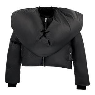暗黑风走秀款大围脖龟背异型设计加厚短拉链御寒长袖羽绒服