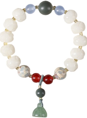 白玉菩提子精雕小莲花单圈手链