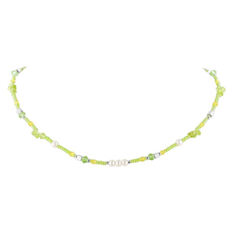 DODOGOGO原创水晶珍珠项链女2024年新款绿色锁骨链适合春天的配饰