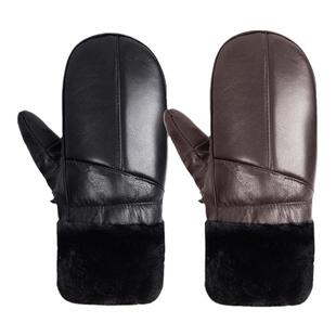 羊皮手套男女士冬季骑行电车加绒加厚保暖防风寒连指情侣真皮闷子