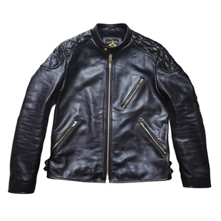 日系复古小贝款黑茶芯色马皮立领修身短款机车皮夹克男款真皮皮衣