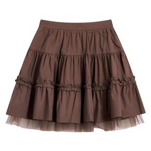 紫涵白色木耳边蛋糕裙女士夏季新款甜美网纱内衬拼接高腰a字短裙