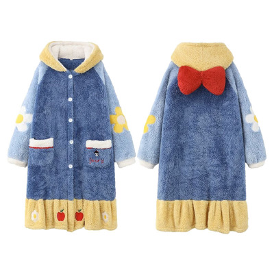 珊瑚绒睡衣女秋冬季厚睡袍套装男