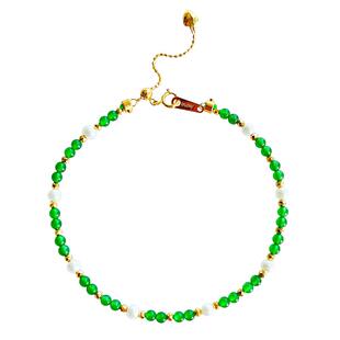 天然辣阳绿色冰种翡翠小米珠手链串玉石新中式复古可叠戴18k黄金