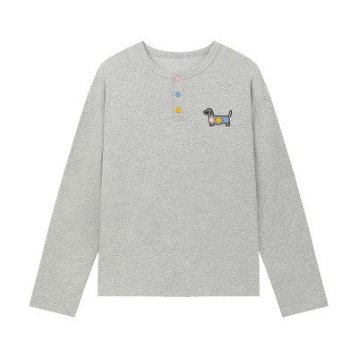 BIPOLAR小狗彩扣亨利领长袖T恤