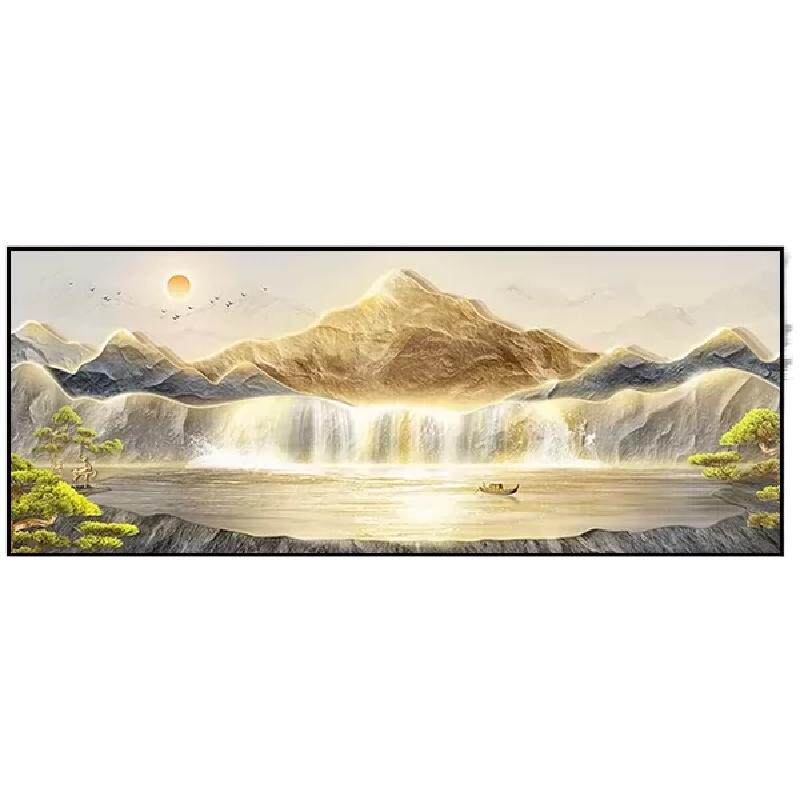 聚宝盆山水画新款客厅装饰画聚财办公室挂画寓意好沙发背景墙壁画