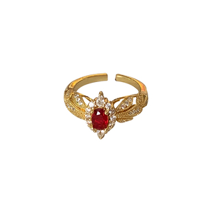 「波多黎各」法式宫廷高级感复古设计小众闪耀显白红宝石开口戒指