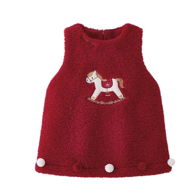 女童背心裙秋冬小童连衣裙儿童冬季加绒裙子红色童装周岁礼服宝宝