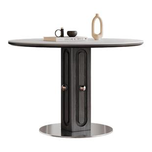 法式复古岩板餐桌家用2025新款高端小户型包豪斯全托实木圆形餐桌