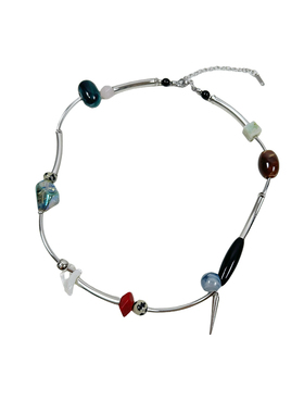 atmshop彩色异型贝壳珠串拼接复古小众项链夏日多巴胺高级锁骨链