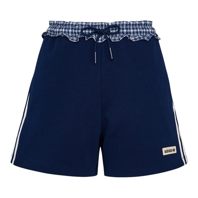 Adidas/阿迪达斯正品三叶草女士运动针织休闲格纹拼接短裤KU9394
