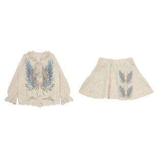 TCH宽松烫钻羽翼温柔荷叶边针织开衫女短裙针织套装T78A07E1062