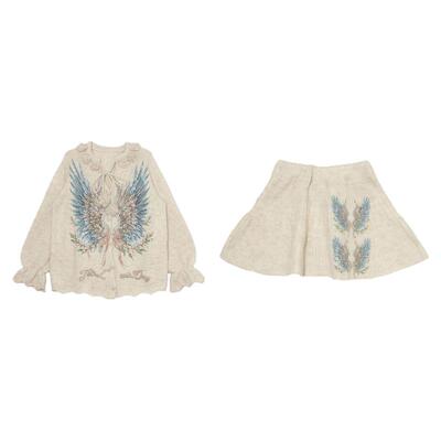 TCH宽松烫钻羽翼温柔荷叶边针织开衫女短裙针织套装T78A07E1062