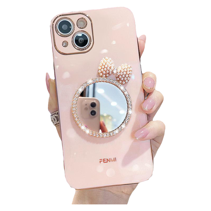 苹果13手机壳新款11pro蝴蝶结镜子iPhone15镜头全包x防摔套12promax硅胶7p软壳xsmax网红xr时尚8plus女款mini
