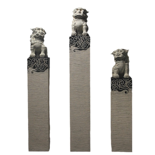 新中式玄关客厅装饰仿古拴马桩镇宅狮子一对貔貅招财麒麟落地摆件