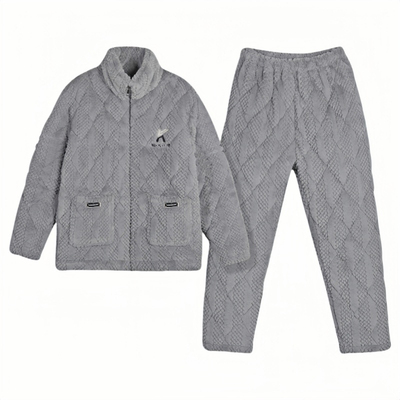 三层加厚珊瑚绒夹棉睡衣男士