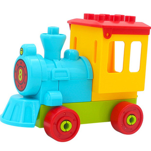 大颗粒儿童拼装玩具益智交通工具轮胎配件火车车底盘车轮车厢拖车