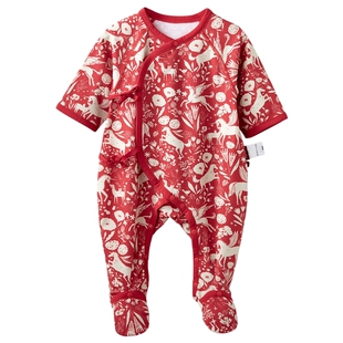 [梅尔卡特]aqpa新生儿婴儿连体衣春秋保暖纯棉新年红满月宝宝衣服