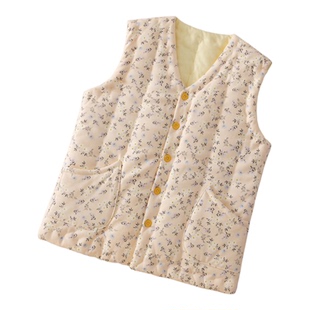 纯棉花手工马甲碎花加厚防寒内外穿马夹女士针织夹棉秋冬季棉坎肩