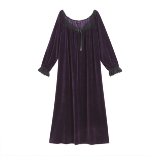 法式高级感金丝绒睡衣女冬季女款加厚宫廷风长款睡裙红色睡袍长袖