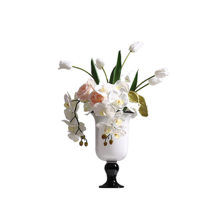 妖及 现代氛围感白色系仿真花花艺玻璃花器 样板间售楼处酒店摆件