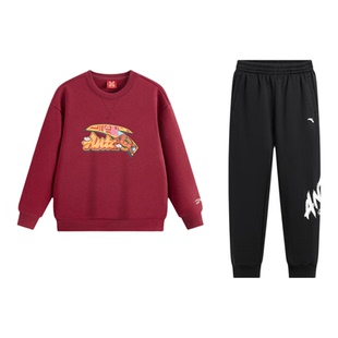 安踏儿童童装红色新年卫衣男童运动套装2026加绒保暖裤儿童拜年服