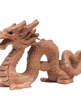 桃木龙摆件补缺角青龙木雕龙摆件吉祥物工艺品实木质制绿色生肖龙