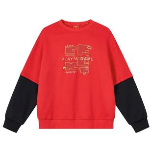 鸿星尔克童装儿童新年红色加绒卫衣男童运动上衣拜年服青少年衣服