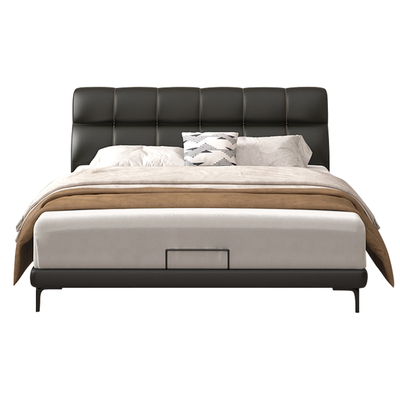 雅兰黑色极简黑巧真皮床