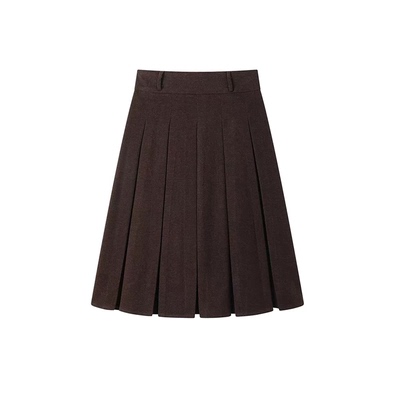 秋冬学院风a字百褶裙毛呢半身裙
