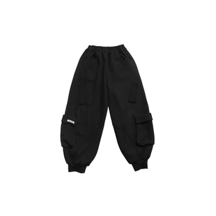 Q宝家童品12月新款 男童黑色工装裤冬季加绒裤子儿童百搭休闲裤潮