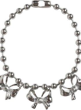 银色甜酷风蝴蝶结y2k项链