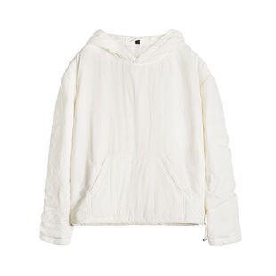 马登黑白色宽松廓形加厚保暖套头气绒棉服连帽卫衣夹克棉夹袄外套