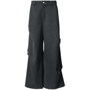 FUNKYFUN 2023AW 撞钉立体褶皱暗纹竖条直筒男女廓形复合面料西裤