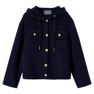 念奴娇藏冬蓝色连帽工装大衣女秋冬新款宽松显瘦羊毛外套女上衣