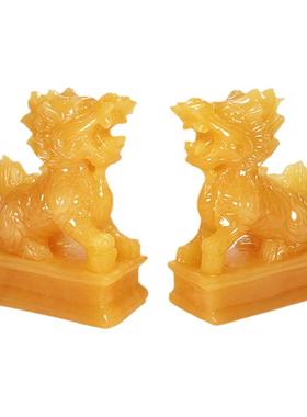 享玉福天然玉石招财麒麟摆件一对