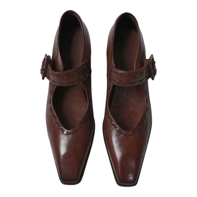 ALIASMAE马皮小尖头粗跟女单鞋