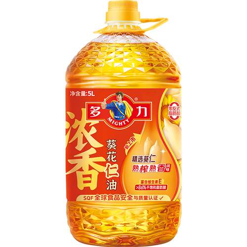 多力浓香葵花籽油5L富含维生素E去壳熟榨充氮保鲜