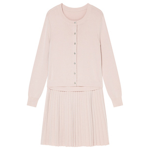 Goodland美地粉色法式假两件开衫针织连衣裙女装新款LC35506307