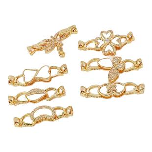 14K铜镀真金保色镶嵌锆贴母贝连接扣手作DIY珍珠项链双挂收尾扣头