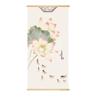 新中式入户玄关九鱼图竖版装饰画客厅走廊过道荷花墙壁画锦鲤挂画