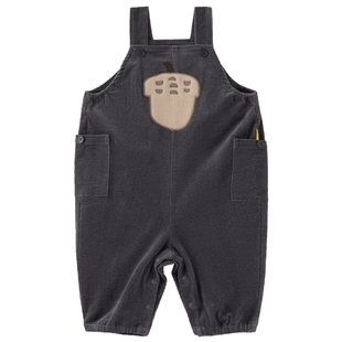 【新品】papa爬爬秋冬季宝宝裤子男女宝灯芯绒贴袋复古可爱背带裤