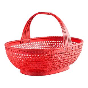 塑料提篮家用购物篮野外手提篮买菜篮仿竹编篮水果采摘篮子蔬菜篮